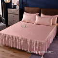 Set Tempat Tidur Mewah Microfiber Warna Pepejal Skirt Katil